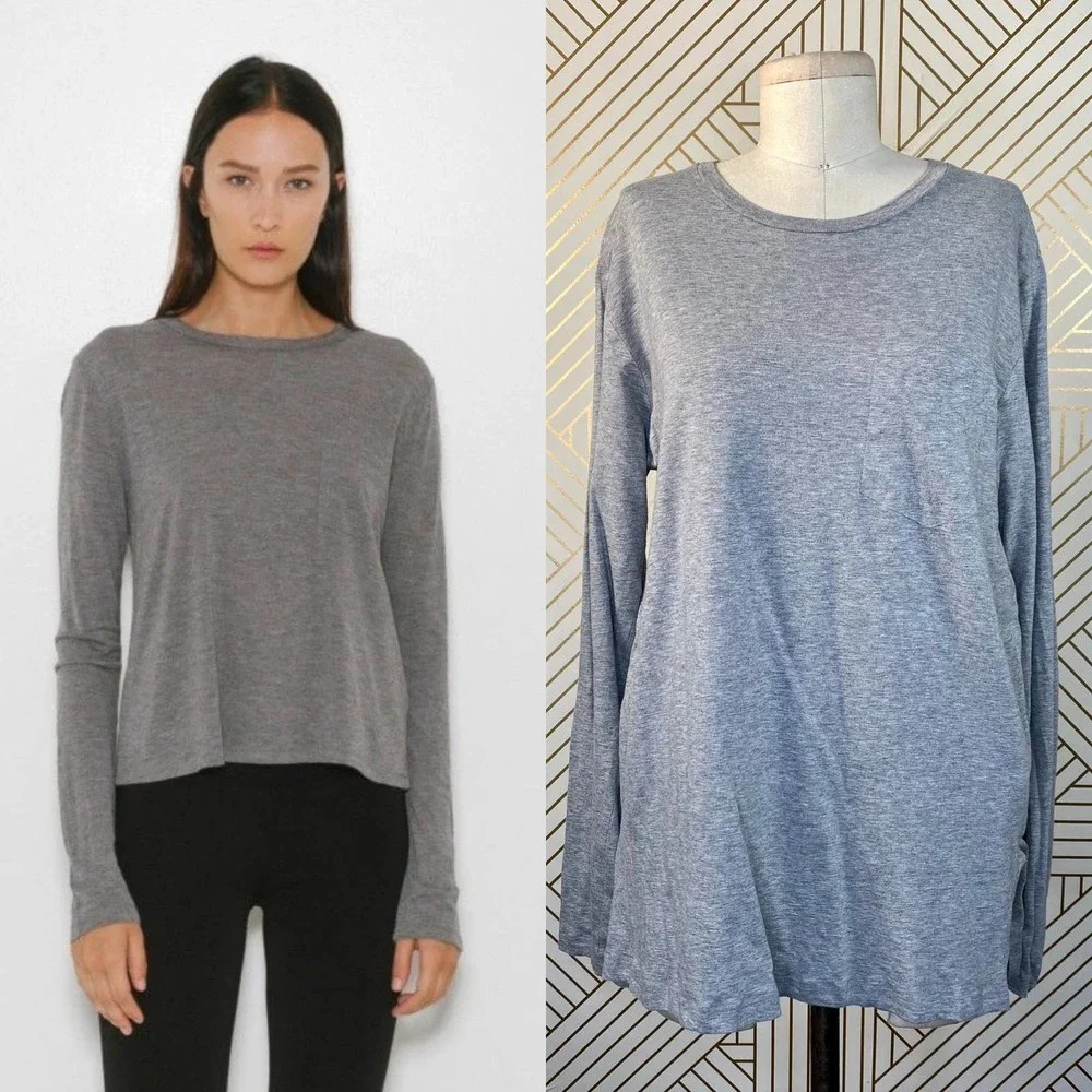 T by Alexander Wang Tee Shirt T-Shirt Long Sleeve Side Slits Gray Size Medium